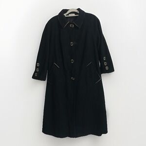 VTG SUE BRETT Lined WOOL Black Beige Coat Single Breasted Pockets Jacket USAMADE